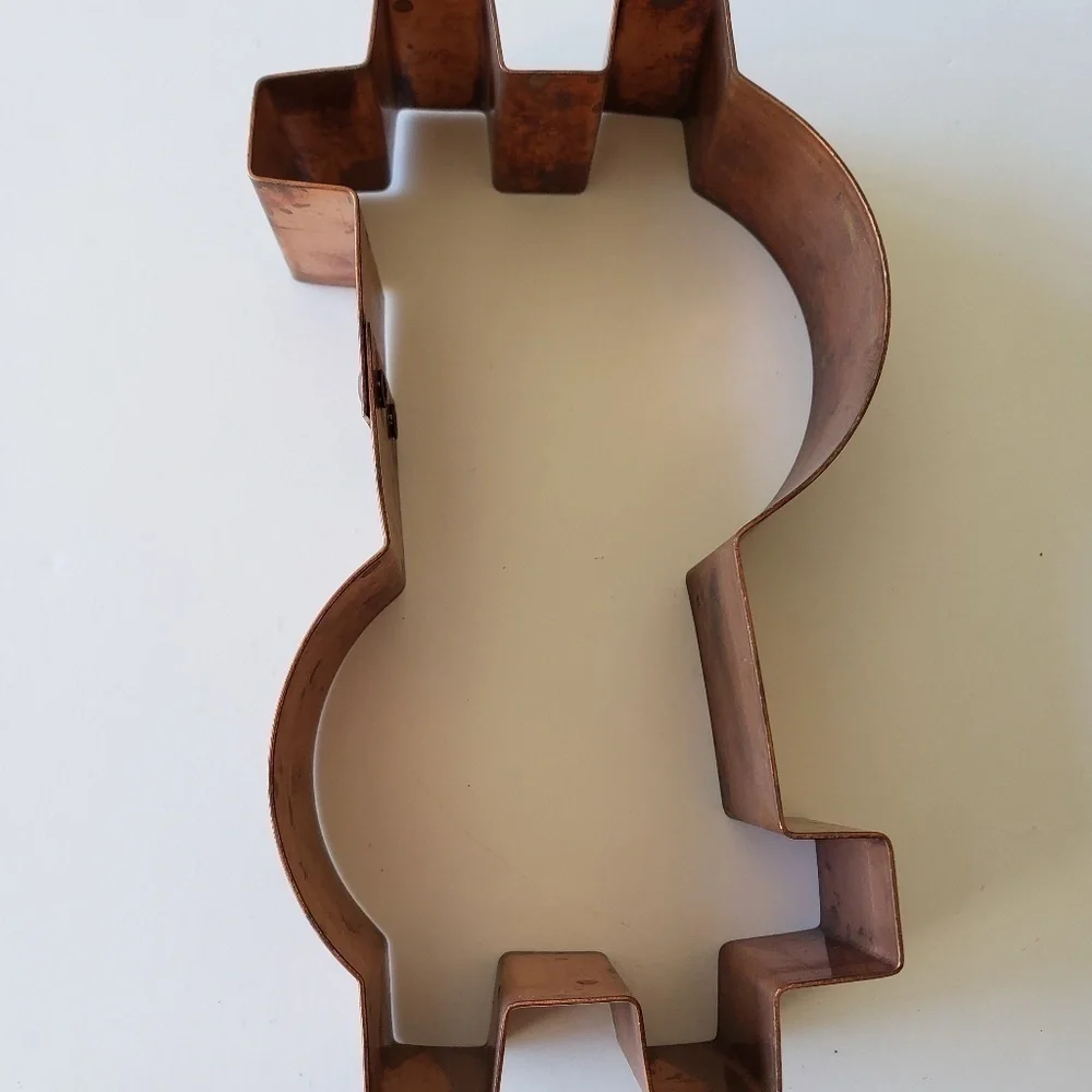 Large Double-barred Dollar Sign Copper Cookie Cutter approx. 5.5